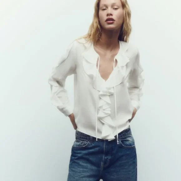 NWOT ZARA Ruffle Blouse - Picture 2 of 3
